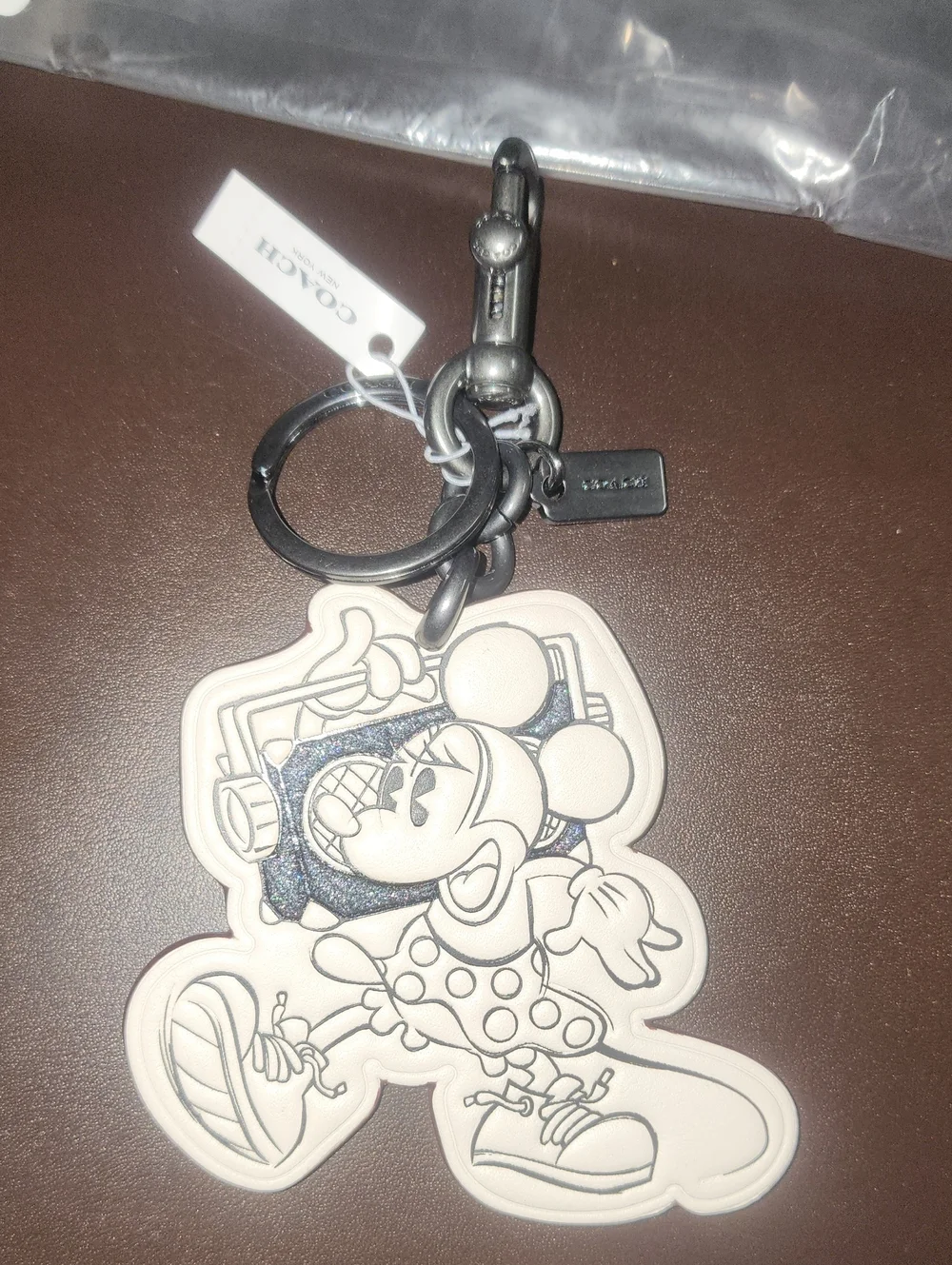 Coach X Disney Colab. Minnie Mouse Leather Key Charm Sparkle Enlaid Boombox Nwt
